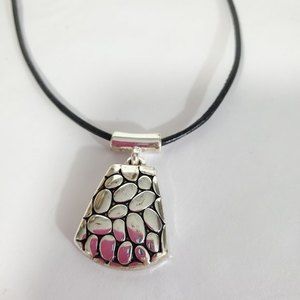 Silver  Pendant choker black cord necklace 16"